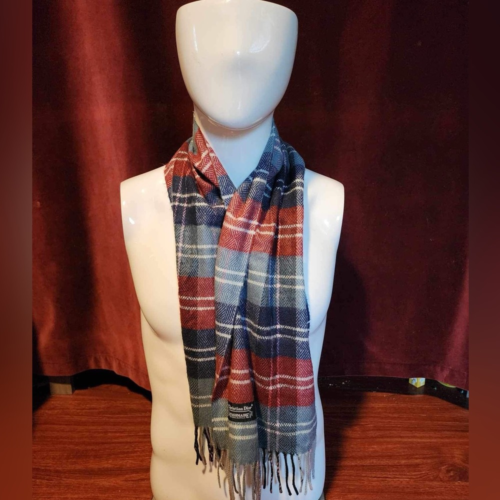 vintage Christian Dior plaid fringe scarf - Picture 1 of 3